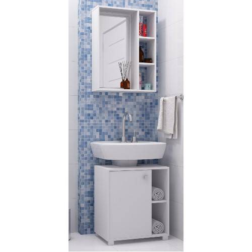 Gabinete para Banheiro para Encaixe de Coluna de Pia Bbn 01 com Espelho com Branco Brv Móveis