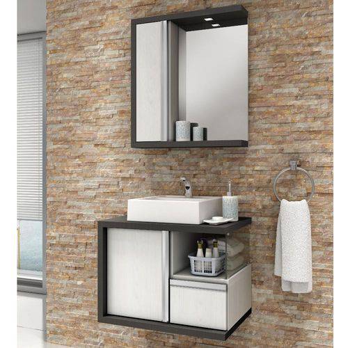 Gabinete para Banheiro Suspenso com Espelheira e Cuba Balcony Blanc 65 - Artico/Grafen