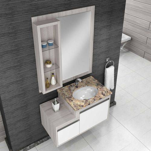 Gabinete para Banheiro Suspenso com Espelheira e Tampo de Granito Gaam Versa Pietra 75Cm - Grigio/BR
