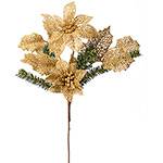 Galho Decorativo Luxo para Árvore de Natal com Flor Dourado - Orb Christmas