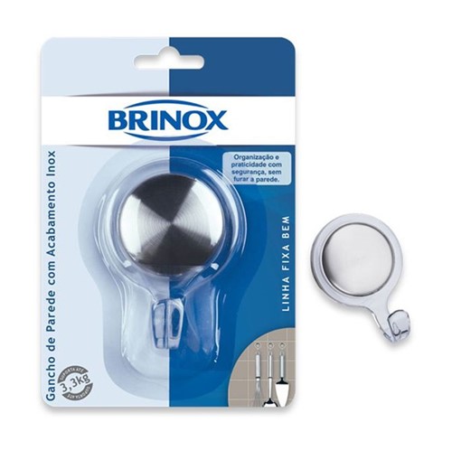 Gancho de Parede Inox Grande Fixa Bem 1 Peça 2940/305 - Brinox - Brinox