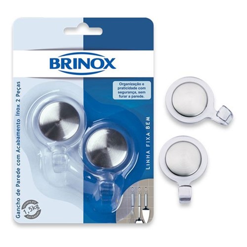 Gancho de Parede Inox Médio Fixa Bem 2 Peças 2940/306 - Brinox - Brinox