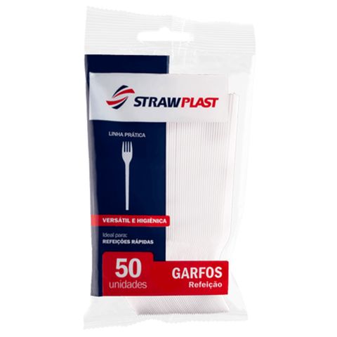 Garfo Descartável Refeição Branco C/50 - Strawplast