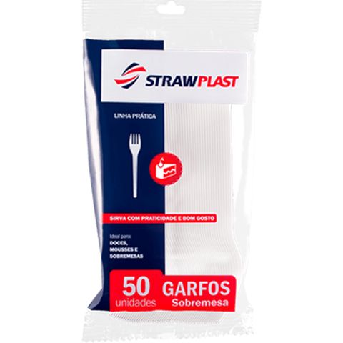 Garfo Descartável Sobremesa Branco C/50 - Strawplast