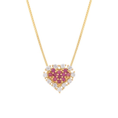 Gargantilha Coração Ouro 18k 750 com Rubi e Diamante Gargantilha Coração Ouro 18k 750 com Rubis e Diamantes