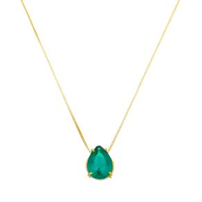 Gargantilha Pedra Verde Esmeralda Gota em Ouro Coleção Classic Ouro