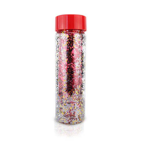 Garrafa com Glitter Colorido - 500 Ml - Vermelho