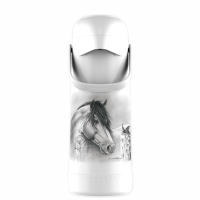 Garrafa Térmica Decorada com Bomba de Pressão Magic Pump - 1L - Branca Decorada Cavalo e Borboleta