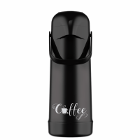 Garrafa Térmica Decorada com Bomba de Pressão Magic Pump - 1L - Preta Decorada Coffe