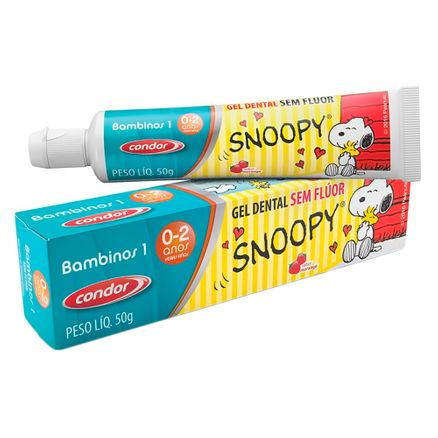 Gel Dental Infantil Condor Snoopy Bambinos 1 Sem Flúor Sabor Morango 50g