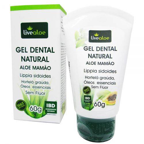 Gel Dental Natural Aloe e Mamão Sem Flúor 60g - Livealoe