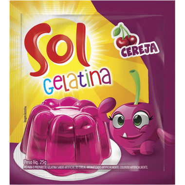 Gelatina em Pó Sabor Cereja Sol 25g Cx. C/ 60 Un.