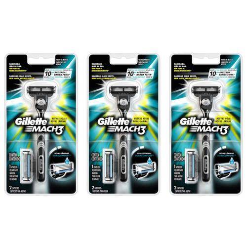 Gillette Mach3 Aparelho de Barbear + 2 Cargas (kit C/03)