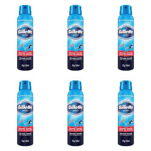 Gillette Pressure Defense Desodorante Aerosol Jato Seco 150ml (kit C/06)