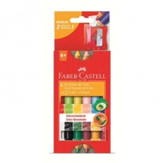 Giz de Cera Bicolor 6 Lápis 12 Cores Ecogiz Ht141412 Faber Castell