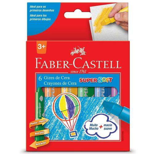 Giz de Cera Faber Castell Super Soft Retrátil com 6 Cores