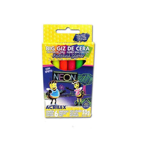 Giz de Cera Gizao 6 Cores Neon com Glitter 09806 Acrilex