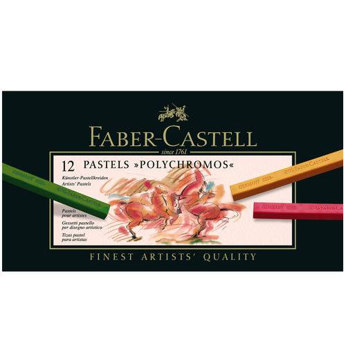 Giz Pastel Seco Polychromos Faber-Castell com 12 Cores - Estojo Cartão - Ref 128512