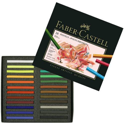 Giz Pastel Seco Polychromos Faber-Castell com 24 Cores - Estojo Cartão - Ref 128524