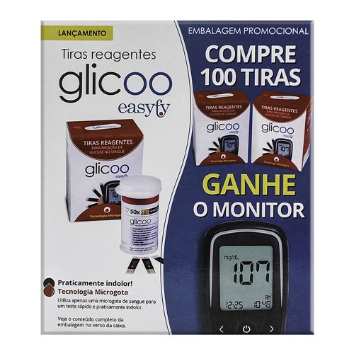 Glicoo Easyfy Tira Teste com 100 Unidades + Grátis Glicoo Easyfy Kit Monitor de Glicemia