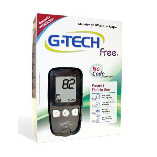 Glicosímetro Medidor de Glicose G-Tech Free 1 + 100 Tiras de Glicemia
