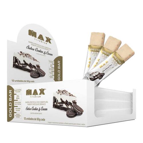 Gold Bar - Caixa com 12 Unidades - Max Titanium - Sabor Cookies And Cream