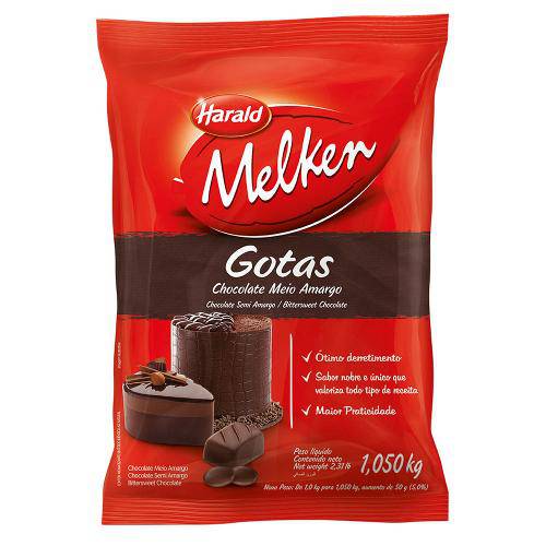 Gotas de Chocolate Melken Meio Amargo 1,050kg - Harald