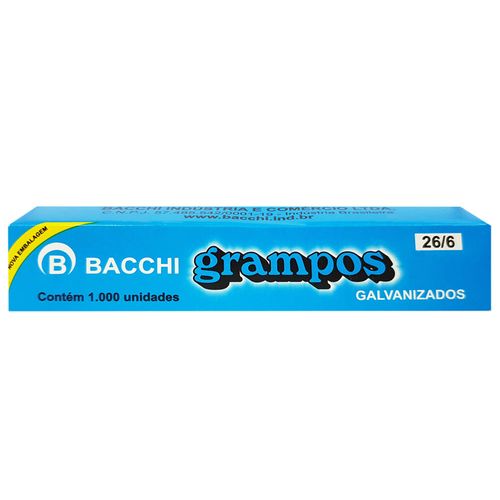 Grampo 26/6 Galvanizado Bacchi 1000 Unidades 991460