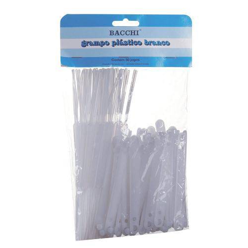 Grampo Trilho Plástico Branco Embalagem com 50 Unidades Bacchi