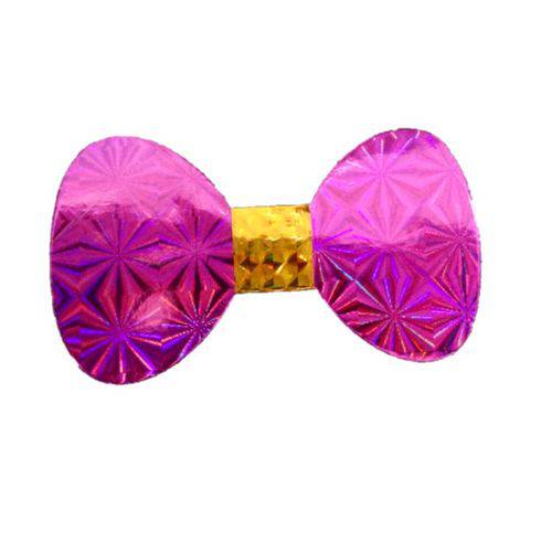 Gravata Borboleta Holográfica Rosa com 8 Unidades