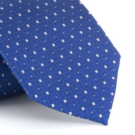 Gravata Estampada em Seda Pura Azul com Detalhe Cinza