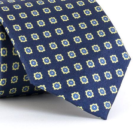Gravata Estampada em Seda Pura com Desenho Geométrico na Cor Azul Textura Medium 2