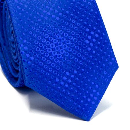 Gravata Slim em Poliéster Azul Royal com Desenhos Geometricos na Trama