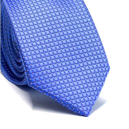 Gravata Slim em Poliéster Azul Royal Quadriculado e com Detalhe em Branco