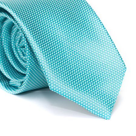 Gravata Tradicional em Poliéster Falso Liso Azul Turquesa com Detalhes em Branco