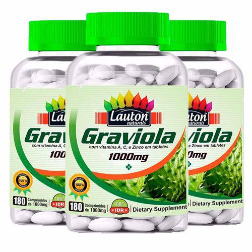 Graviola 1000mg - 3 Un de 180 Comprimidos - Lauton