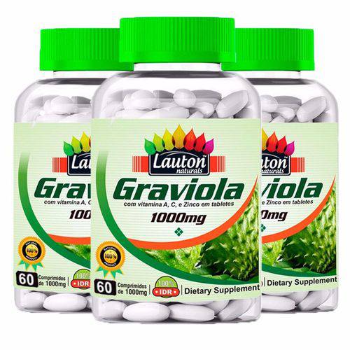 Graviola 1000mg - 3 Un de 60 Comprimidos - Lauton