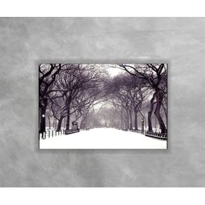 Gravura Decorativa Floresta com Neve Caindo Paisagem 05 60x90