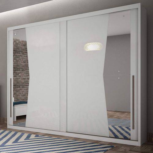 Guarda Roupa Casal 2 Portas com Espelho Geom Móveis Novo Horizonte Branco