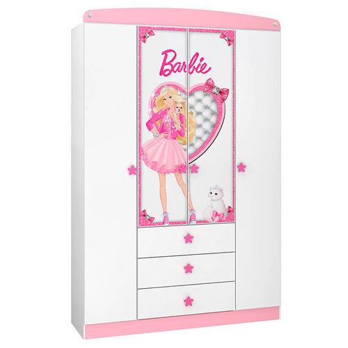 Guarda Roupa Infantil Barbie Star Branca Rosa - Pura Magia