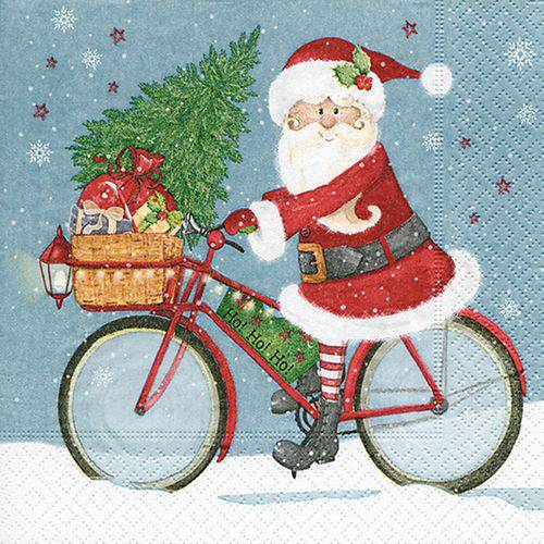 Guardanapo de Papel Macio e Decorado Papai Noel na Bicicleta