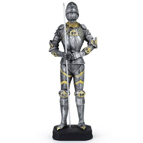 Guerreiro Medieval Soldado com Lança Resina Estátua 31cm