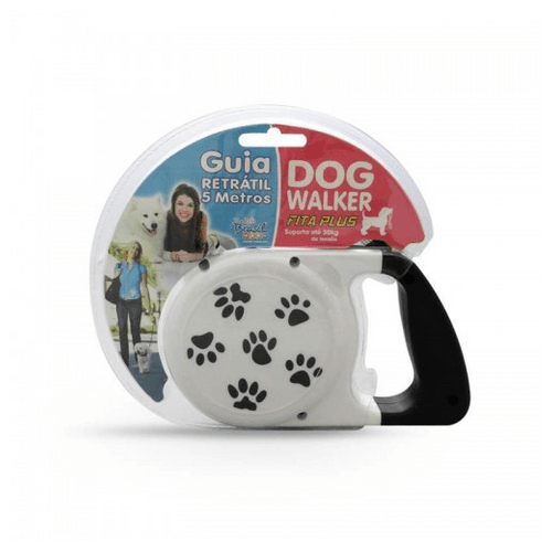 Guia Retrátil Pet Injet Dog Walker para Cães Até 30kg - 5 Metros Branca