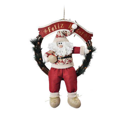 Guirlanda com Papai Noel Segurando Saco para Presente com Placa Feliz Natal - Cod. Cromus: 1612882
