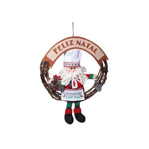 Guirlanda Papai Noel Chef de Cozinha Decoração Natal 37cm Vermelha