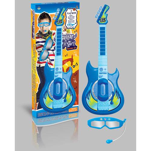 Guitarra Eletronica Microfone Karaoke Azul