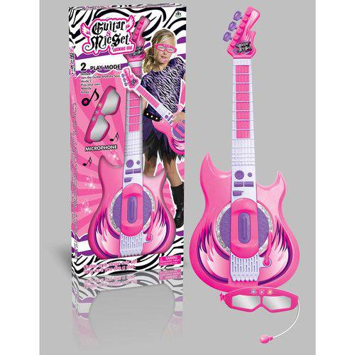 Guitarra Eletronica Microfone Karaoke Rosa