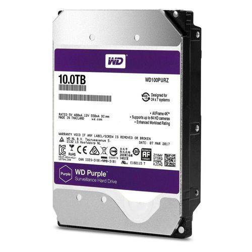 HD - 10.000GB (10TB) / 5.400RPM / SATA3 / 3,5pol - Western Digital Purple - WD100PURZ