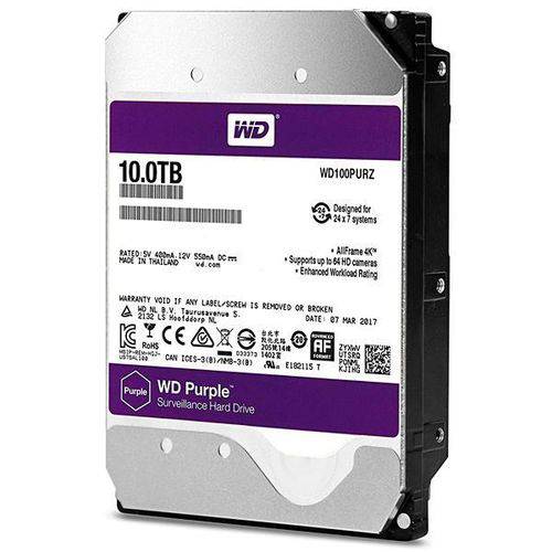 HD Interno de 10TB WD Purple WD100PURZ para Sistema de Vigilância - Prata