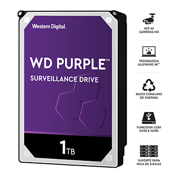HDD WD Purple 1 TB P/ Segurança/Vig./DVR - WD10PURZ | InfoParts